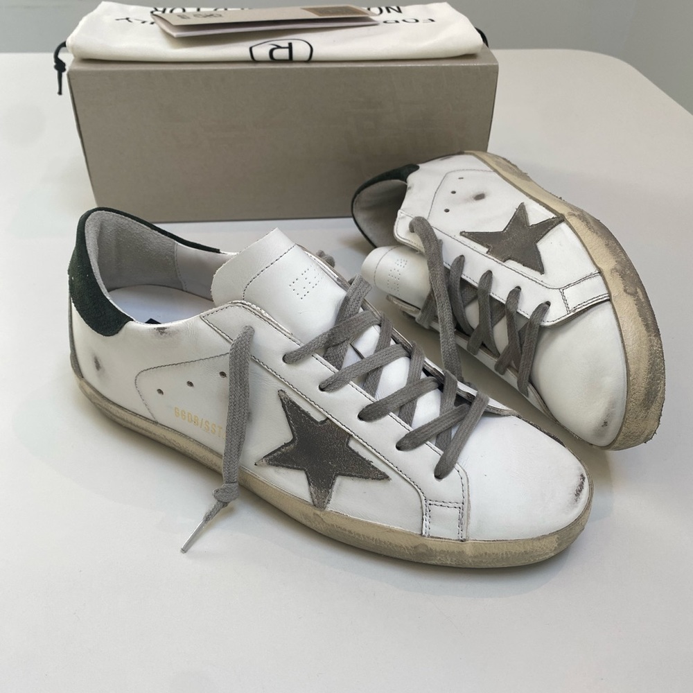 Golden Goose Superstar Sneaker White Leather/Green Suede/Gray sz 41 New in Box - Picture 11 of 13